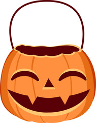 Smiling Pumpkin Bucket - Halloween Candy Holder  Isolated : An empty pumpkin-shaped bucket designed for holding candy during Trick or Treat on Halloween. The pumpkin features a carved smiling face.