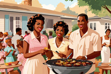 Illustration Backyard House Barbecue Family