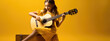 © MP Studio - Teenage girl playing guitar on yellow background