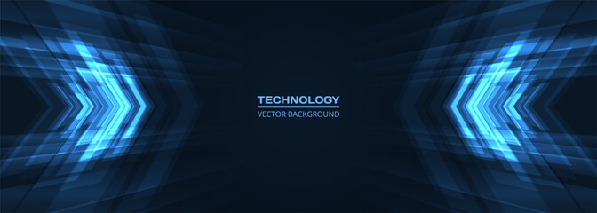 Poster - Blue hi tech digital arrows on dark abstract background. Vector illustration