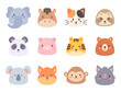 Kawaii cute animal icons. Hand drawn characters vector illustration isolated on white background.