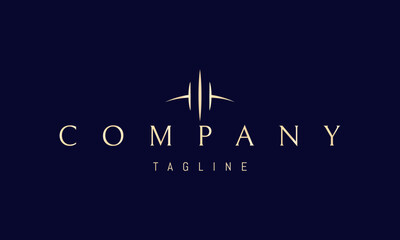 Wall Mural - a vector golden logo with an abstract image of a spaceship against the horizon.