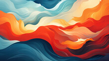 Vibrant Orange And Blue Wave Painting, Perfect Texture For Graphic Design, Wallpapers And Background, Abstract Colorful Pattern, Dynamic And Movement Lines, AI