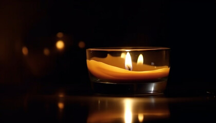 Canvas Print - Meditating indoors, focusing on foreground, igniting tea light candle generated by AI