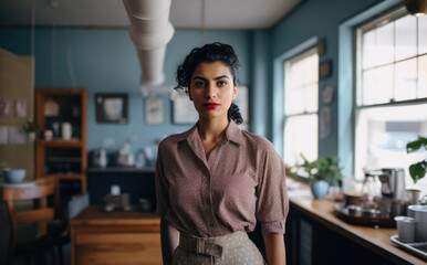 Wall Mural - Young woman in the kitchen of her home