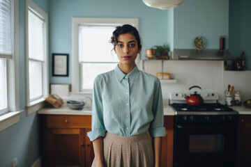 Wall Mural - Young woman in the kitchen of her home