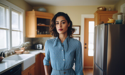 Wall Mural - Young woman in the kitchen of her home