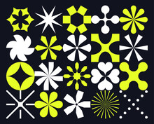 Set Of Various Vector Elements. Collection Of Geometric And Abstract Crosses And Stars. Brutalist Shapes And Symbols.
