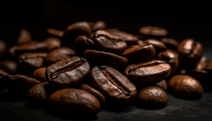 Canvas Print - Hot coffee aroma fills the space, backdrop of coffee crop generated by AI