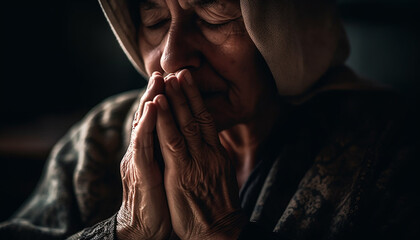 Wall Mural - Serene seniors meditating, praying, and finding spirituality in solitude generated by AI