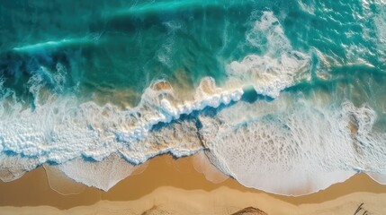 Ocean Waves on the Beach as a Background Beautiful Natural Summer Vacation Holidays Background Aerial Top Down View of Beach and Sea with Blue Water Waves