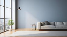 Empty Living Room With Blue Tones Wall