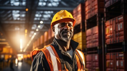 In a container yard in front of shipping containers, a logistics coordinator manages port operations, ensuring cargo delivery is timely and efficient