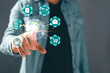 © death_rip - A person touching hologram connection to plan in e-business, the use of online digital network technology in business, buying and selling commerce online digital marketplace