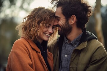 Wall Mural - Romantic couple in nature in autumn