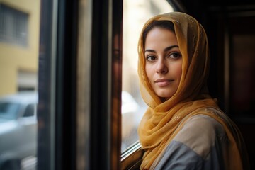 undeniably radiant Middle Eastern woman, living in bustling city. condition of agoraphobia restricts from experiencing vibrant citys highrise buildings and crowded malls. She keeps herself