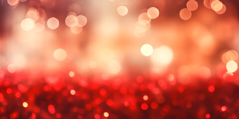 Shiny red bokeh christmas light background, defocus luxury romantic light decoration, abstract blurred glitter xmas holiday card invitation design with copy space ai generate