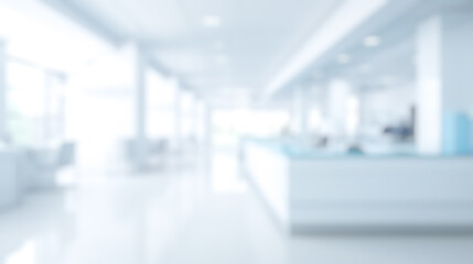 Wall Mural - blurred white office lobby reception building background, defocus luxury clinic hospital corridor, m