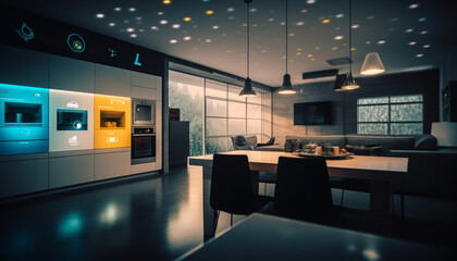 Wall Mural - Modern domestic kitchen design with luxury appliances and bright lighting generated by AI