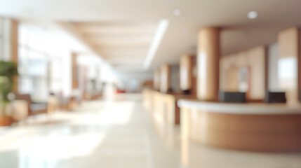 Wall Mural - blurred white office lobby reception building background, defocus luxury clinic hospital corridor, m