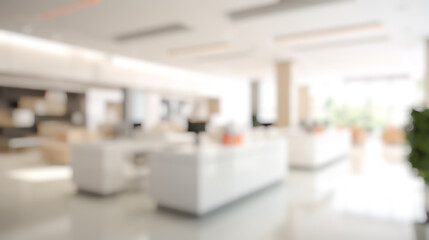 Wall Mural - blurred white office lobby reception building background, defocus luxury clinic hospital corridor, m