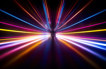 Wall Mural - abstract colorful neon motion blur background, light speed, hyperspace, space warp background. color
