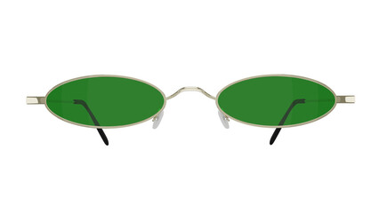 Wall Mural - Vintage oval sunglasses with green lenses isolated on transparent and white background. Glasses concept. 3D render