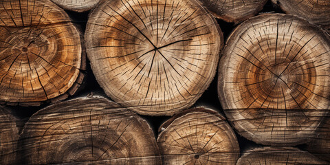 Wall Mural - Wooden natural sawn logs as background.