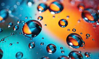 Wall Mural - Close-up multicolored drops of water on surface. Created with AI tools