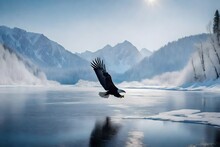 Eagle Flying Over The Lake Generated Ai