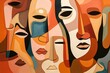 Abstract faces collage with expressionism and cubism style as background, wallpaper, or art print. Generative AI