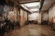 A basement with a dampness issue and walls covered in black mold. Generative AI