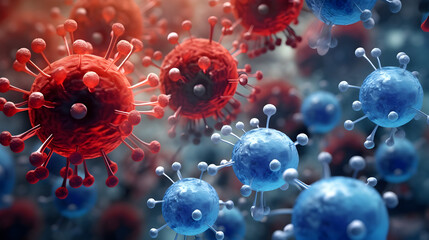 Wall Mural - red and blue virus