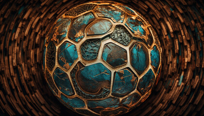 Sticker - Abstract soccer ball pattern on blue background, symbol of competition generated by AI