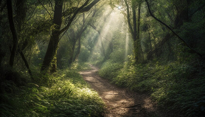 Poster - Tranquil forest footpath reveals the mystery of nature beauty generated by AI