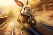 Fast rabbit racing towards magical world. Generative AI