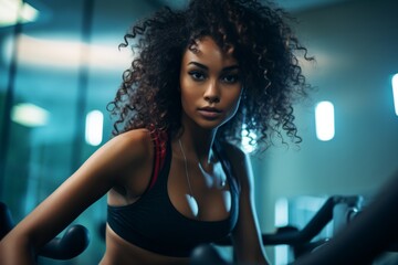 Wall Mural - young black woman practicing exercise in the gym