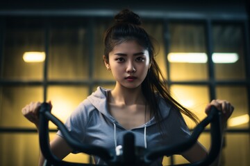 Wall Mural - asiatic young woman wearing sport clothes practicing exercise in the gym