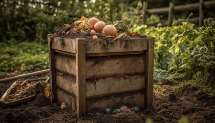 Rustic farm box filled with fresh organic autumn harvest vegetables generated by AI