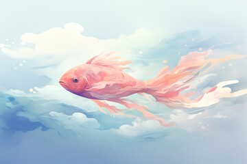 Goldfish seen flying in clouds