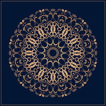 Vector Ornamental Circle Pattern. Mandala. Round Gold Pattern Can Be Used For Motifs, Fabrics, Gift Wrapping, Templates, Plate, Tile. Vector.