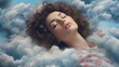 Close up portrait woman sleeping, floating on sea of cloud in the sky. Generative AI image weber.