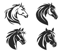 Horse Head Silhouette In Drawing Line Design. Vector Template For Logo.