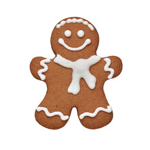 Hand painted gingerbread man cookie, cut out, isolated