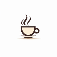 Minimalist flat cup of coffee logo on plain white 