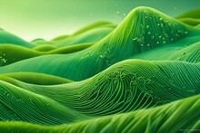 Abstract Organic Green Lines As Wallpaper Background Illustration. Macro Landscape Wallpaper. Digital AI
