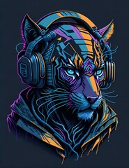 Naklejka na meble Colorful graffiti illustration of a Tiger as a DJ, wearing headphones, vibrant colors, Digital art