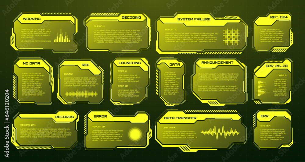 Text Box Ui Examples Games Yellow futuristic HUD, UI elements. Sci-fi user interface text boxes ...