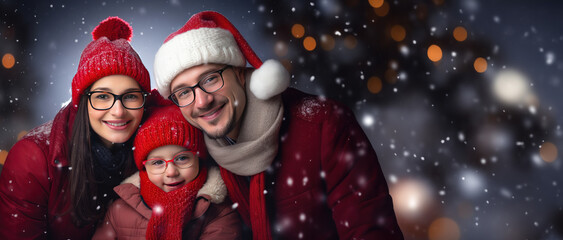 Canvas Print - Christmas Themed family wearing glasses with room for copy space created with Generative AI technology