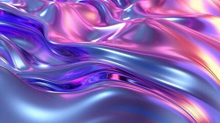 Poster - Abstract holographic background. 3D illustration of a chrome surface with neon reflections.